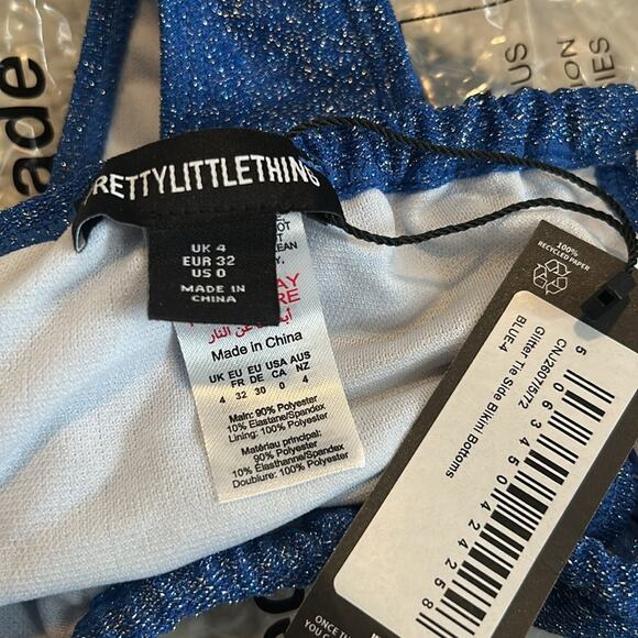PrettyLittleThing Glitter Tie Side Bikini Bottoms Blue NWT Size 0 US - Picture 5 of 7
